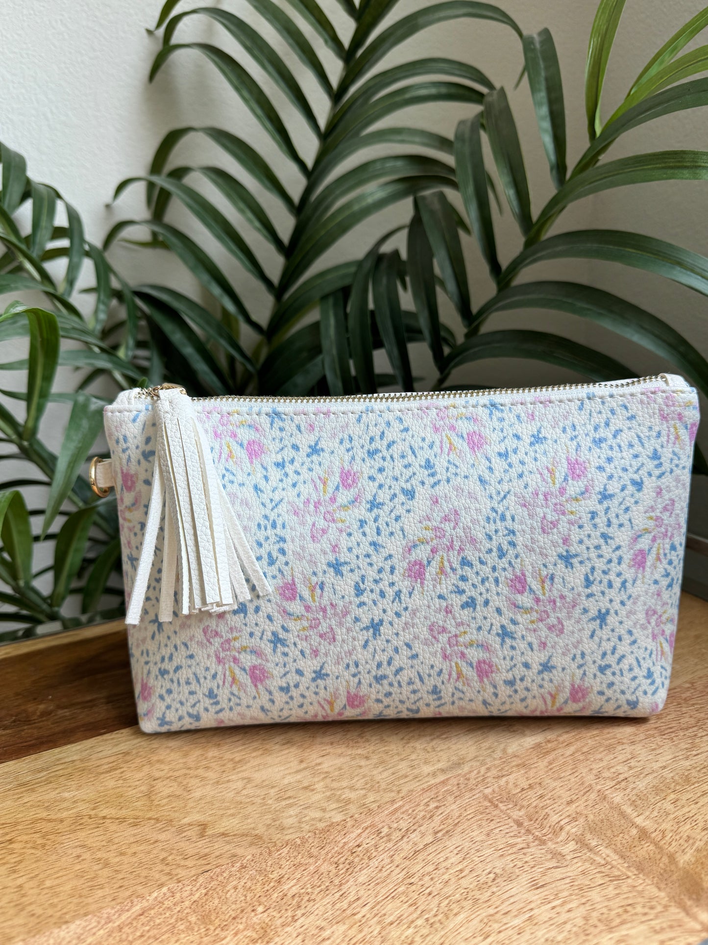 Makeup Bag Clutch Flying Floral White