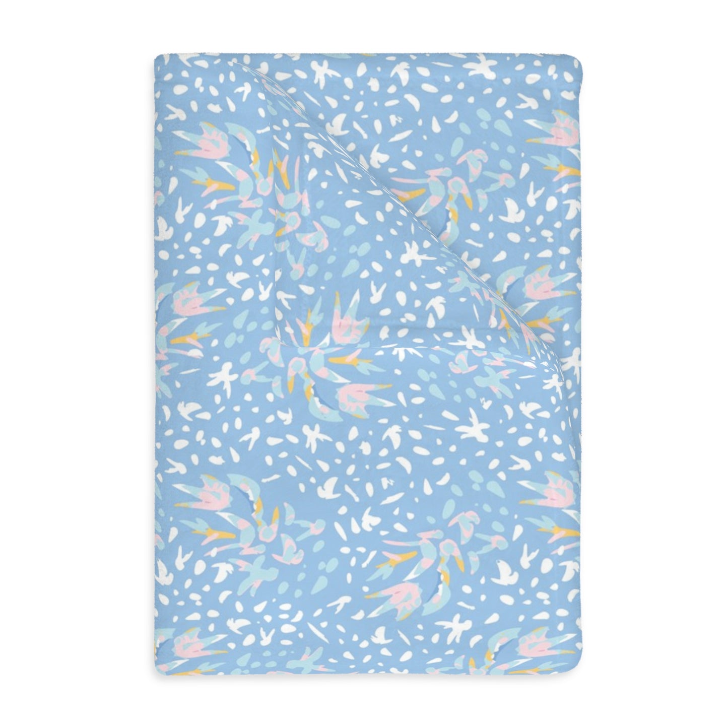 Flying Floral Light Blue Velveteen Microfiber Blanket (Two-sided print)