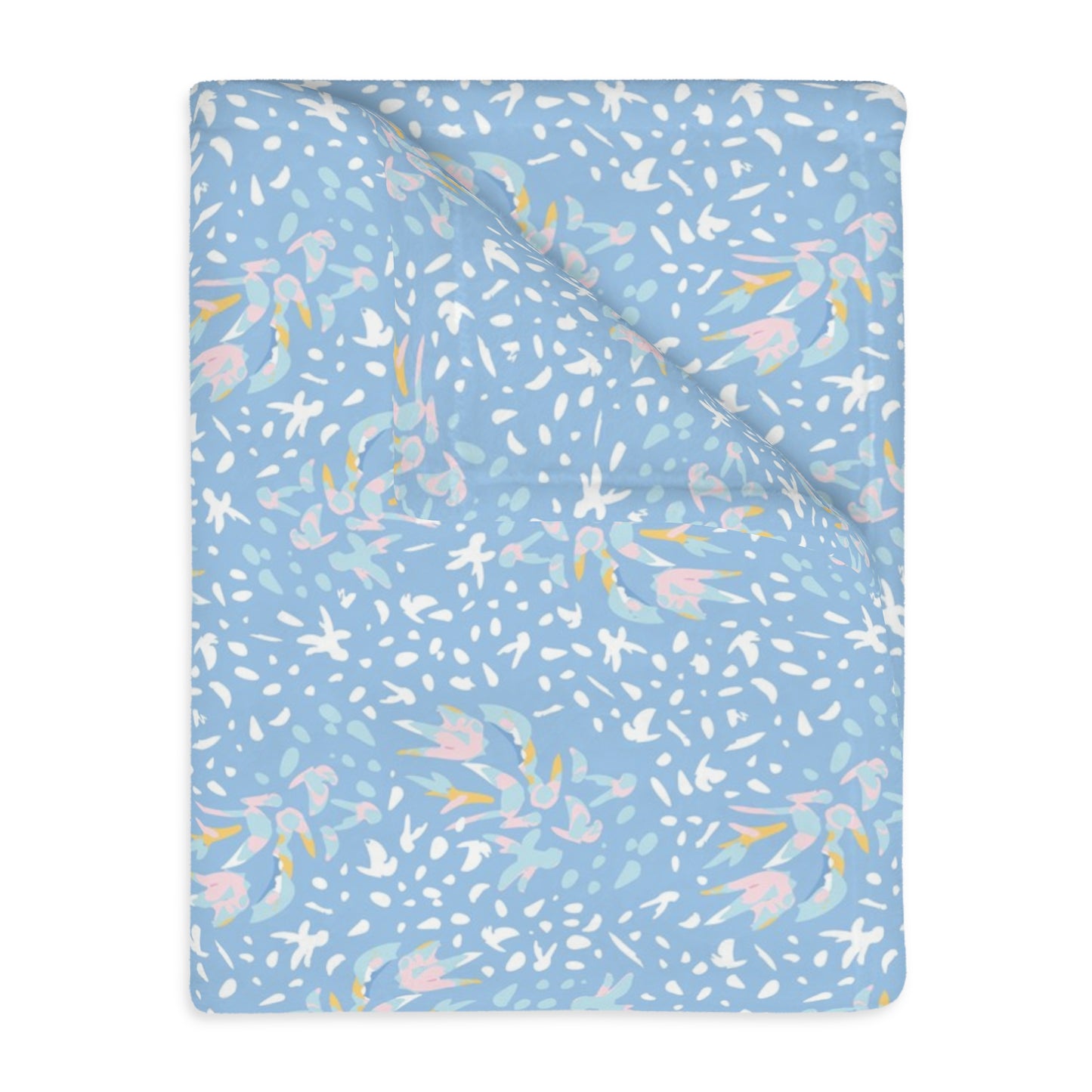 Flying Floral Light Blue Velveteen Microfiber Blanket (Two-sided print)