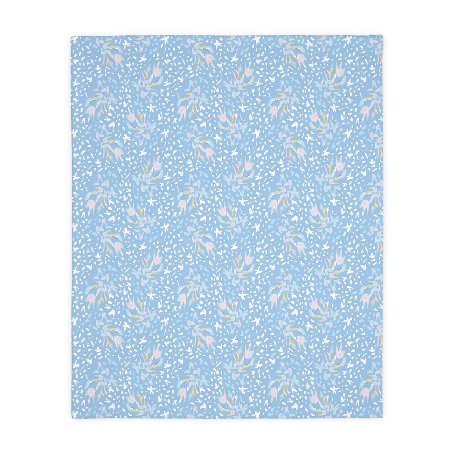 Flying Floral Light Blue Velveteen Microfiber Blanket (Two-sided print)