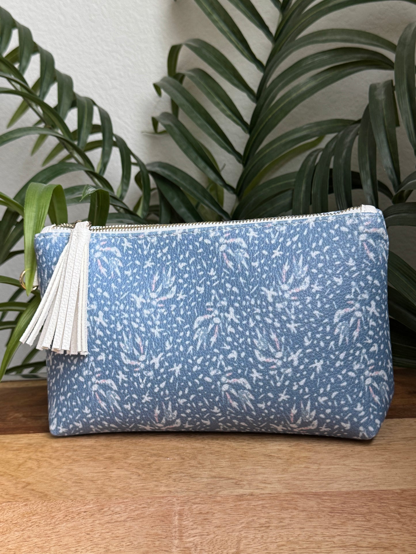 Makeup Bag Clutch - Flying Floral Dark Blue