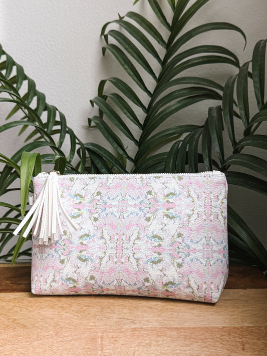 Makeup Bag Clutch - Kaleidoscope Pink and Olive Green