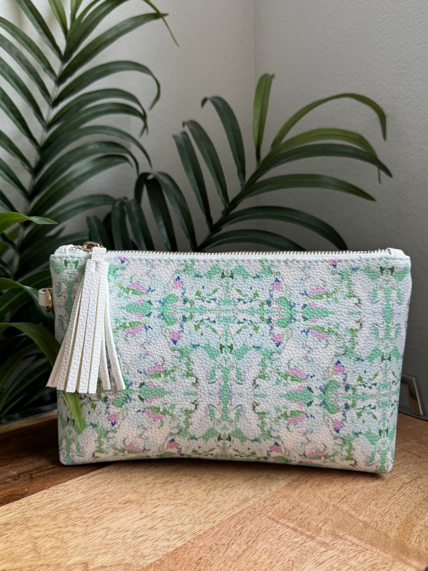 Makeup Bag Clutch - Kaleidoscope Bright Green and Pink