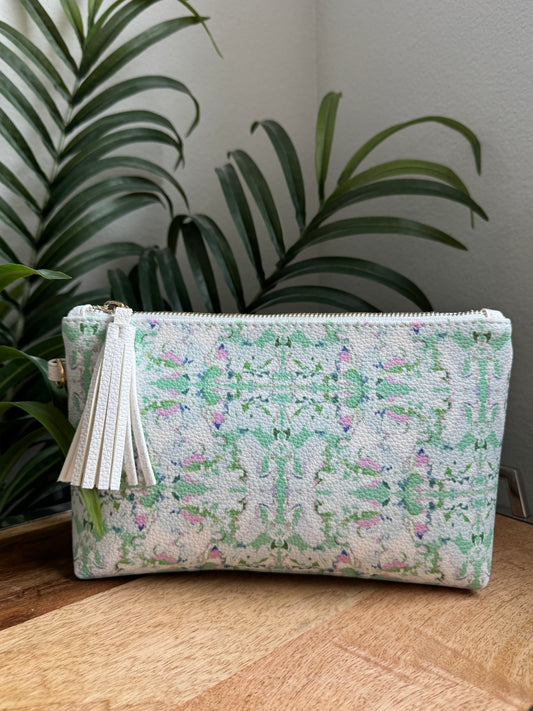 Makeup Bag Clutch - Kaleidoscope Bright Green and Pink